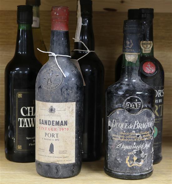 Seven bottles of vintage port, etc.